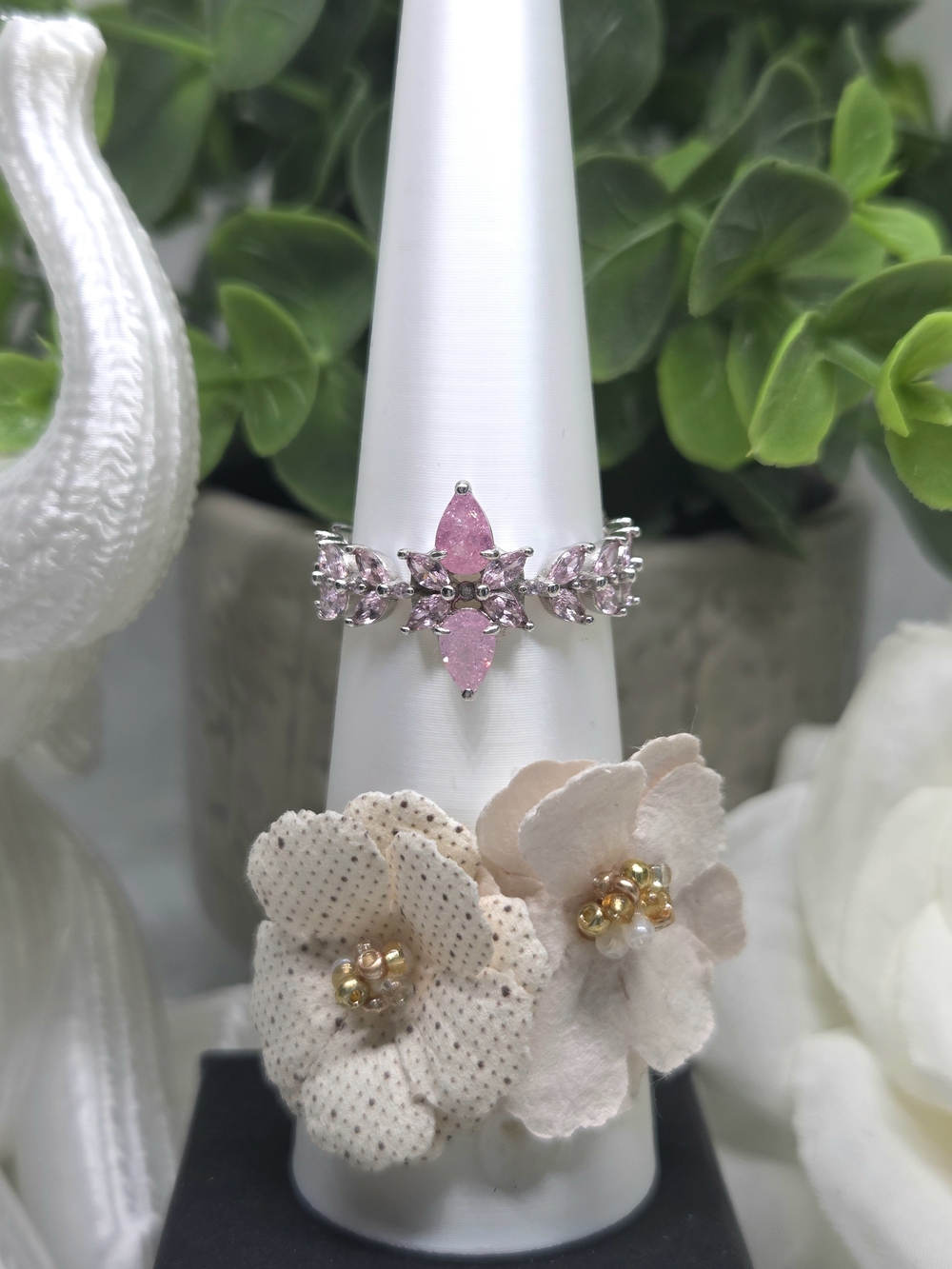 BP Sterling Silver Pink Teardrop & Marquise Ring